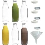 Bouteille en verre 1 litre (lot de 6 avec avec 12 bouchons à vis sans PVC et 1 entonnoir)